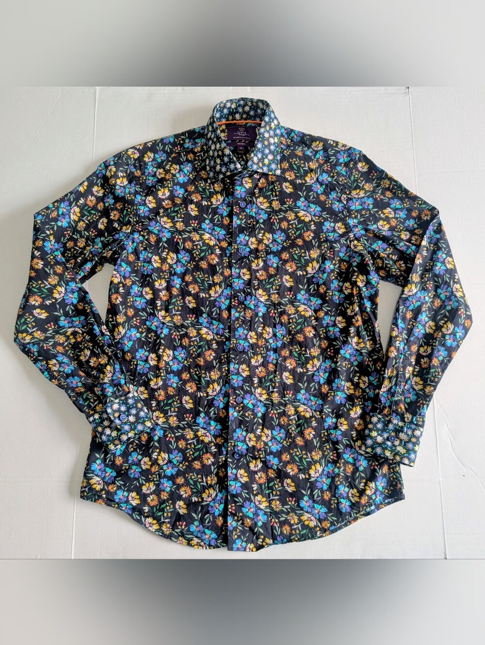 Hawes & Curtis London Black/Floral Button Up Shirt Mens Medium